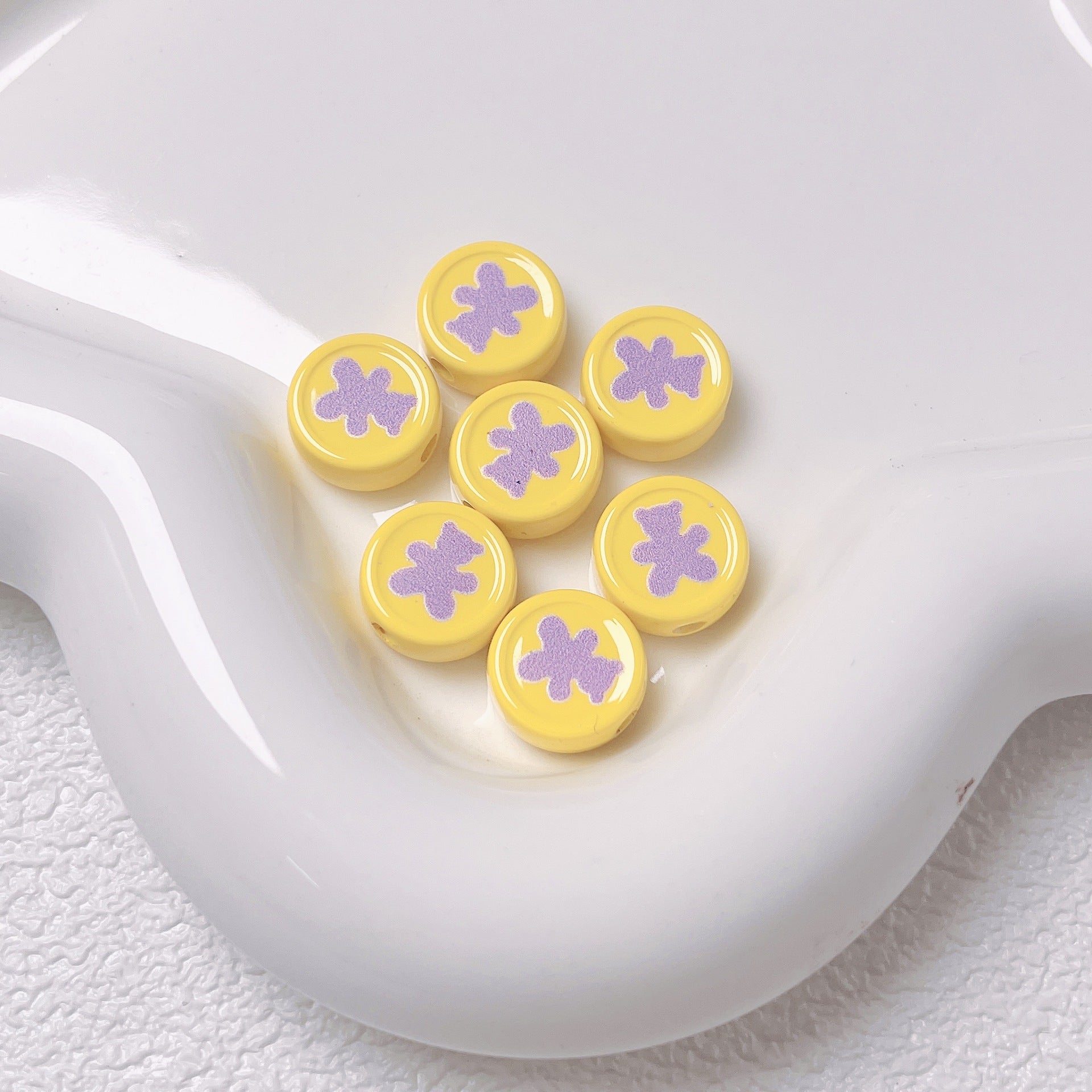 Bear Disc Acrylic Beads 12mm Colorful Mixed 10pcs 6