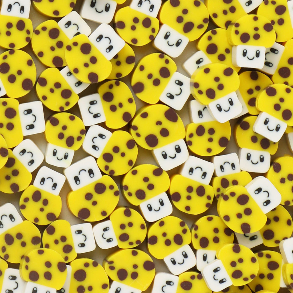 Mushroom Clay Beads 10mm Yellow Dotted Polymer 100pcs
