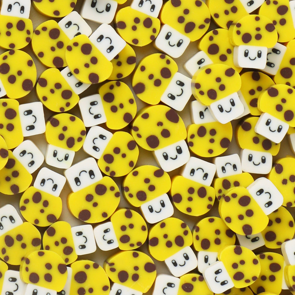 Mushroom Clay Beads 10mm Yellow Dotted Polymer 100pcs