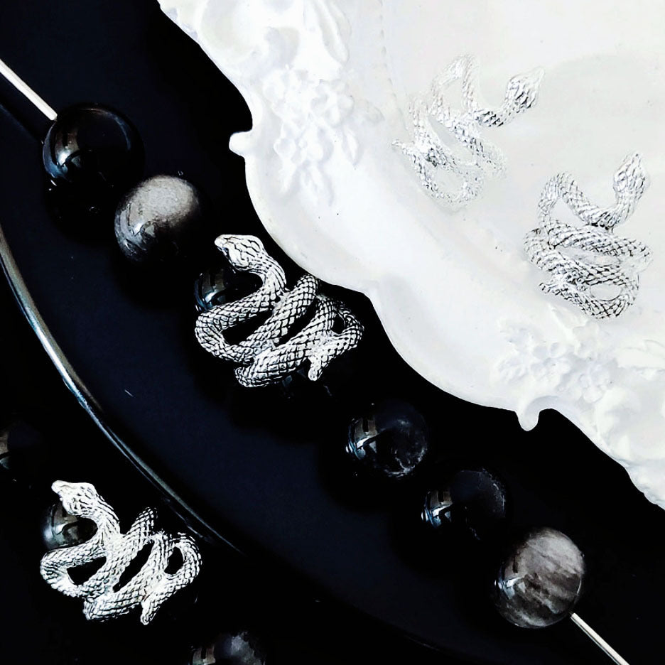 Scaly Elongated Snake Metal Beads 17mm Bright Silver 30pcs 2