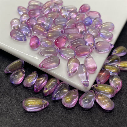 Czech Glass Beads Teardrop 8mm 14mm Glossy Purple Pink Iridescent 100pcs