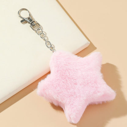 Plush Star Keychain Five-Pointed Soft Fuzzy Pink Charm 3