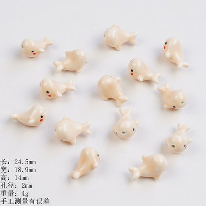 3D Dolphin Ceramic Beads 24mm Glazed Multicolor 2pcs 10