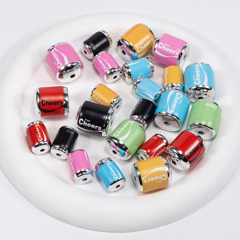 Plating Acrylic Beads 17-20mm Cola Can Design Colorful 10pcs 3