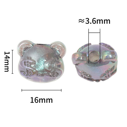 Plating Glitter Teddy Bear Acrylic Beads 16mm Pastel Shades 50pcs 3