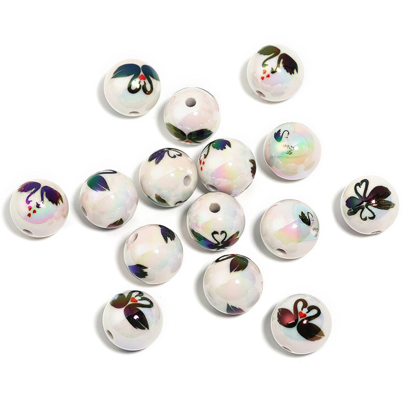 UV Plating Round Acrylic Beads 16mm Valentine Swan Print 50pcs 5