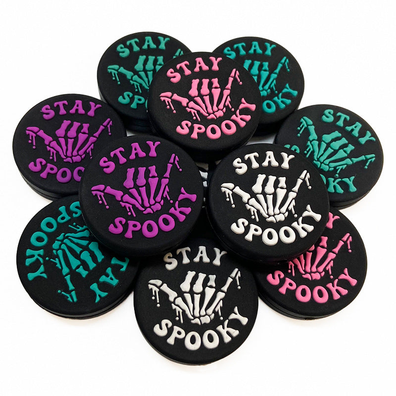 Silicone Focal Beads Phantom Finger Skeleton Hands Stay Spooky Text 20pcs 2