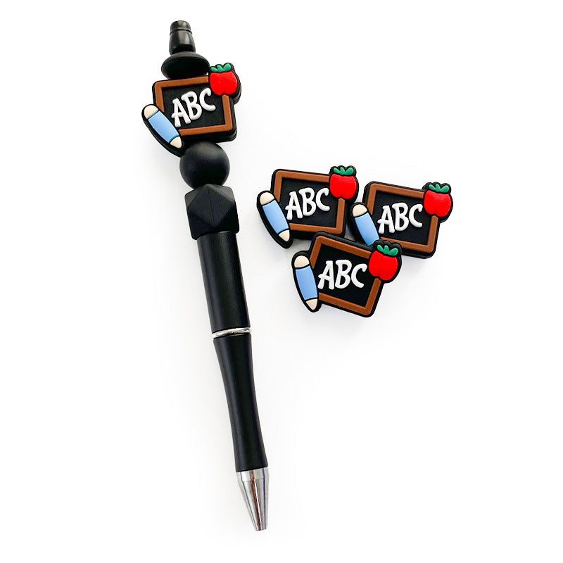 Silicone Focal Beads Abc Blackboard With Pencil And Apple 20pcs 3