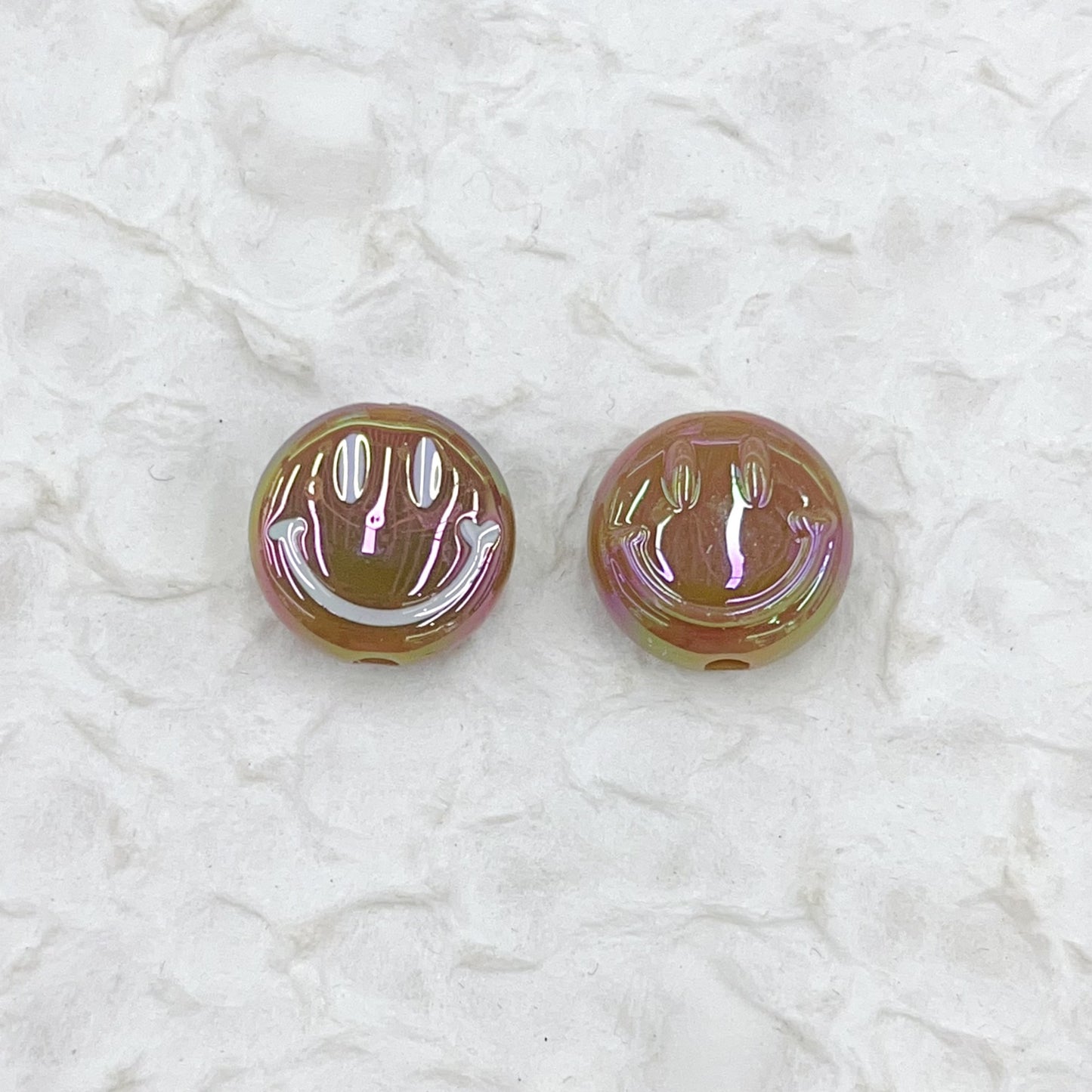 UV Plating Flat Round Acrylic Beads 15mm Glossy Smiley Face 1pc 10