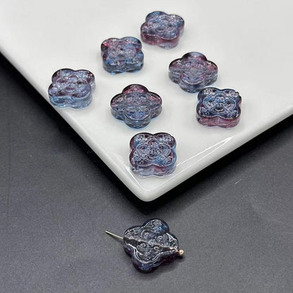 Transparent Clover Shape Glass Beads 14mm Soft Smoky Blue 100pcs 7