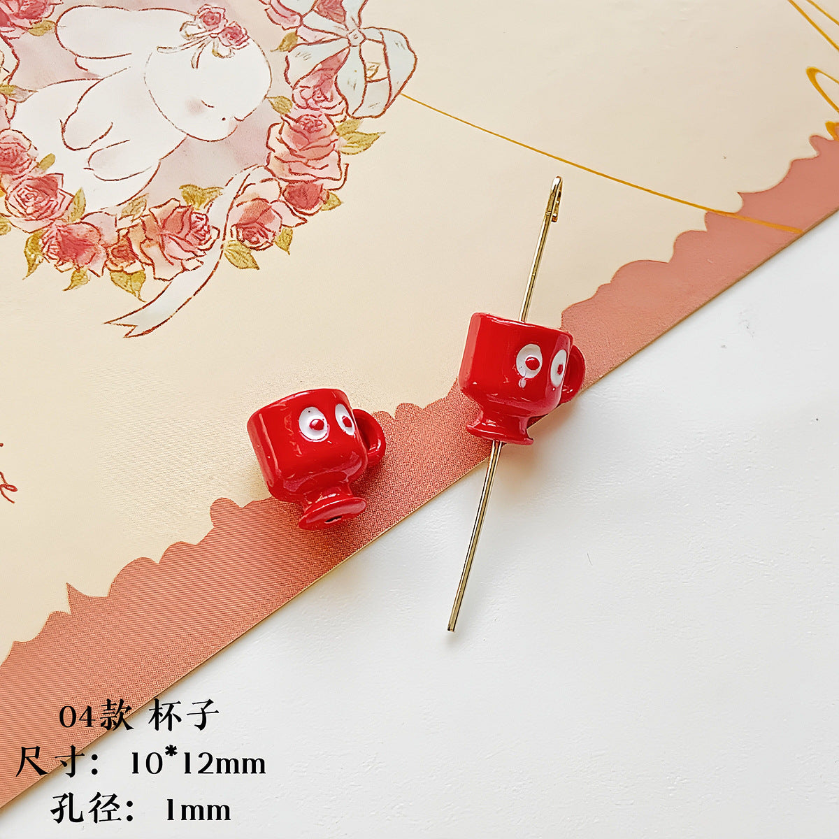 Christmas Painted Alloy Metal Beads Bright Red Glossy White 10pcs 7