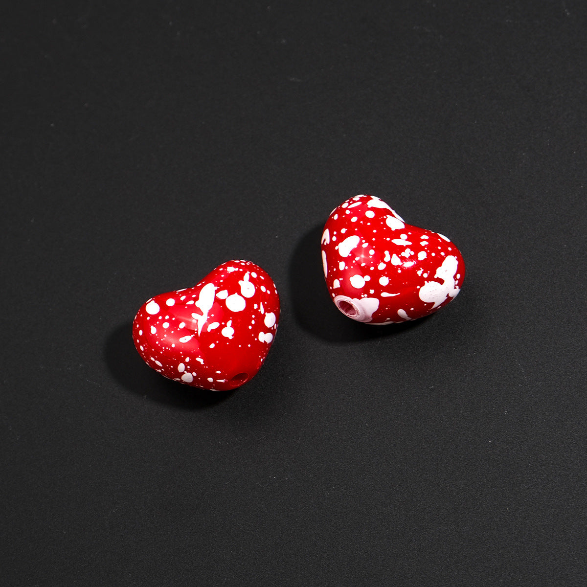 Plaid and Splashed Ink Pattern Heart Acrylic Beads 18mm 20pcs 21