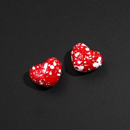Plaid and Splashed Ink Pattern Heart Acrylic Beads 18mm 20pcs 21