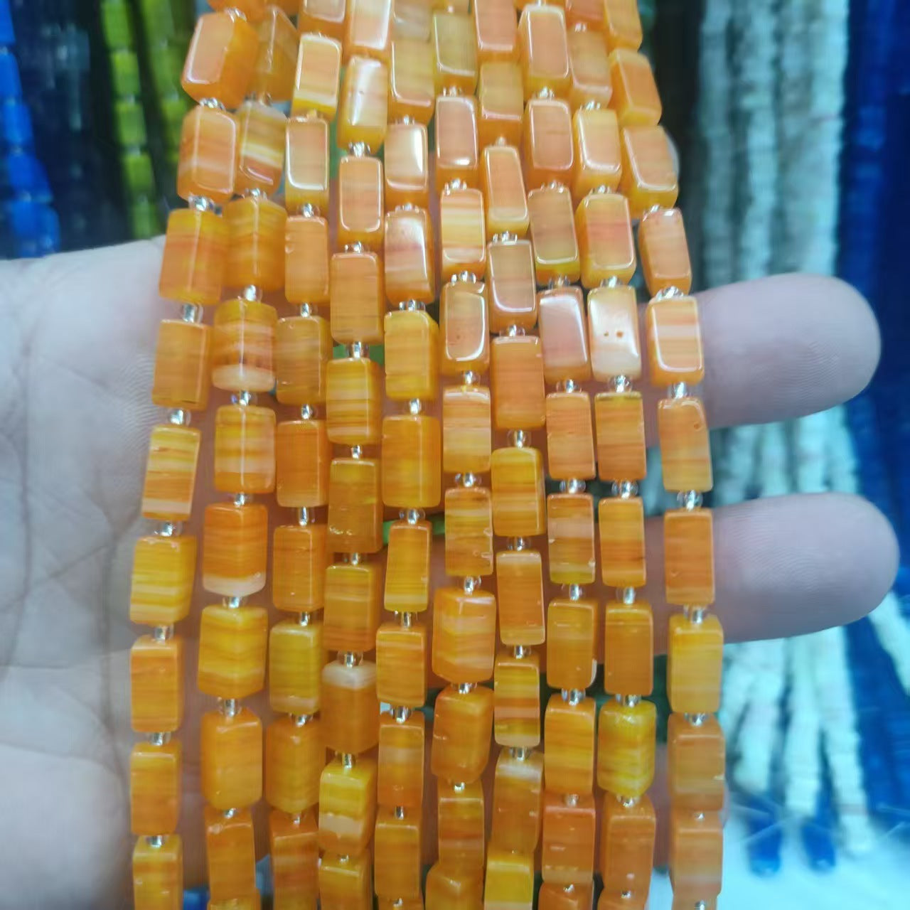 Lampwork Square Glass Beads 6x12mm Nepal Marble Texture 32pcs 9