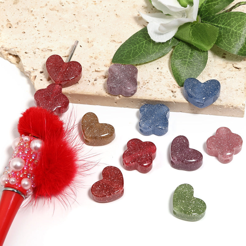 Glitter Heart Clover Acrylic Beads 19mm Sparkling Mixed 50pcs 2