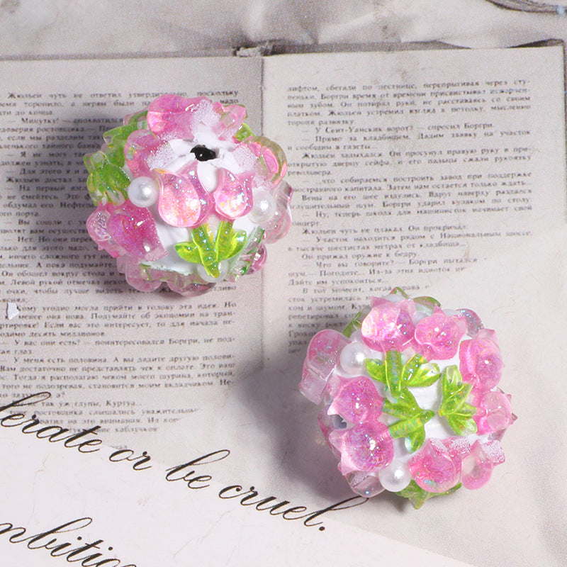 Embellished Bubblegum Beads 20mm Crystal Rose Polymer Clay 5pcs 13