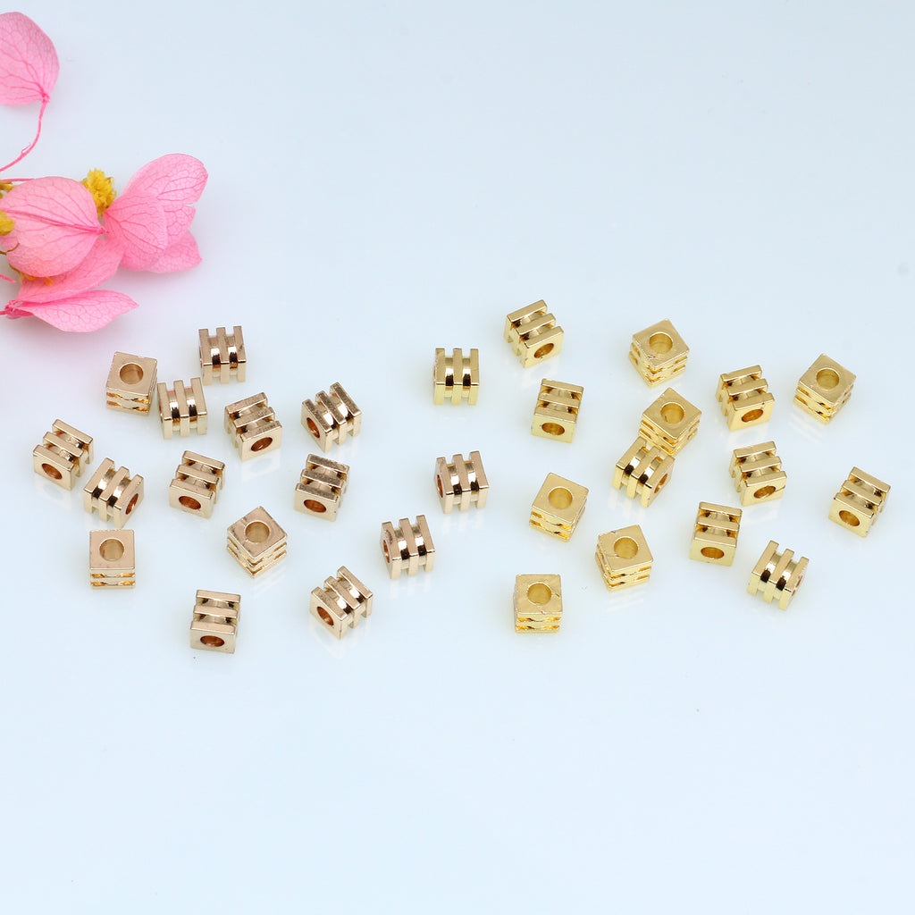 Brass Square Metal Beads 2.5/3/4mm Three Layer Polished Gold Tone 50pcs 5