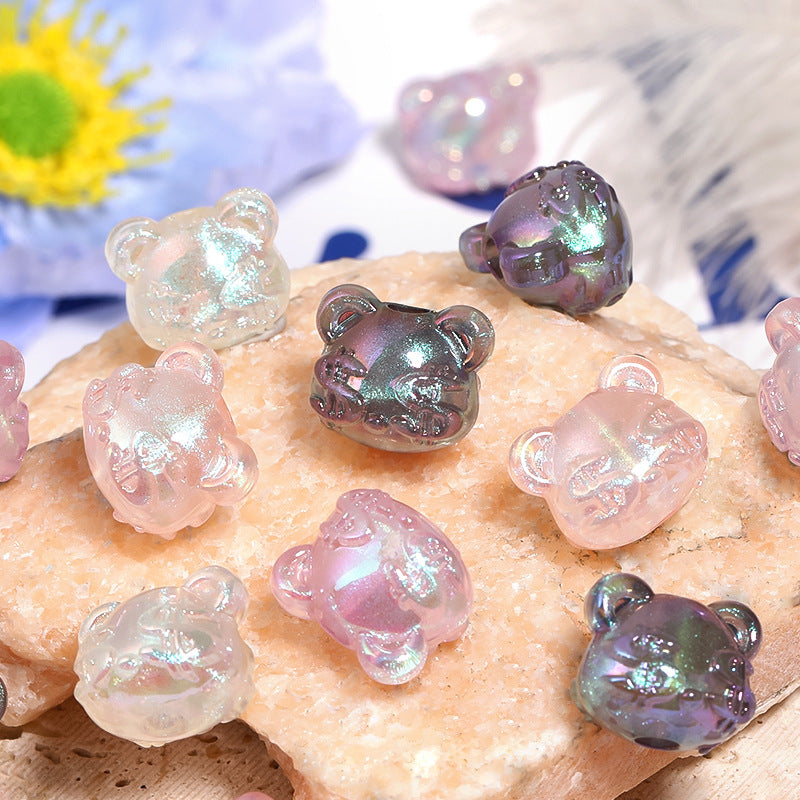 Plating Glitter Teddy Bear Acrylic Beads 16mm Pastel Shades 50pcs
