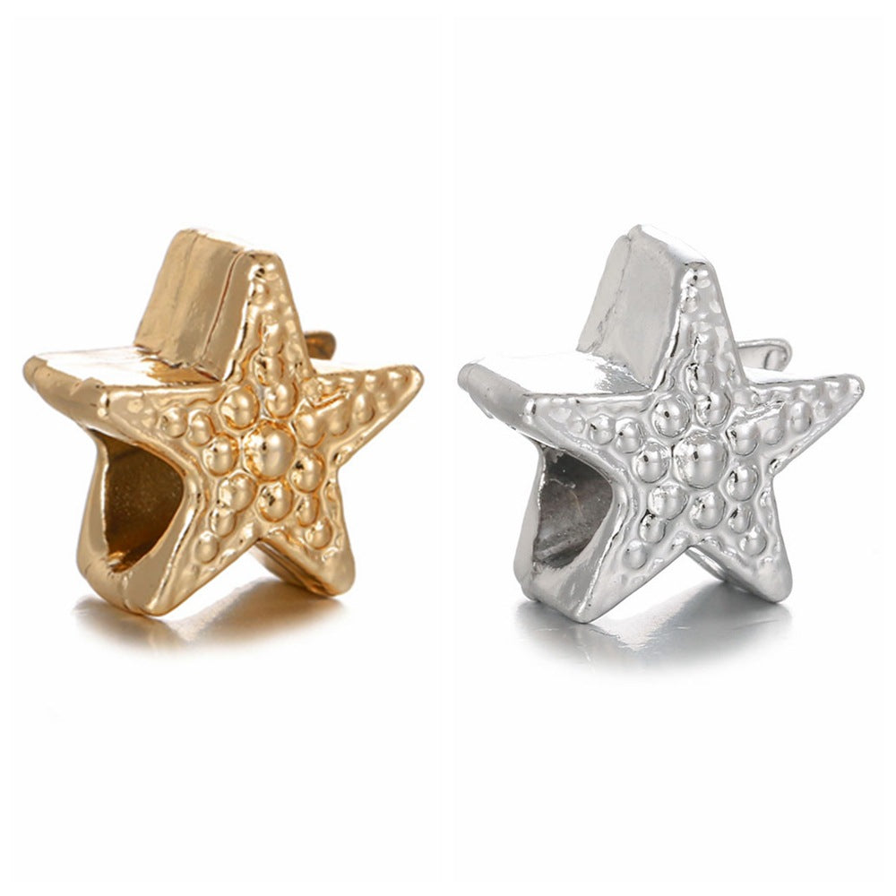 Star Metal Beads 10mm Concave Textured Large Hole Zinc Alloy 10pcs 5