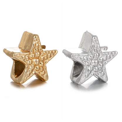 Star Metal Beads 10mm Concave Textured Large Hole Zinc Alloy 10pcs 5