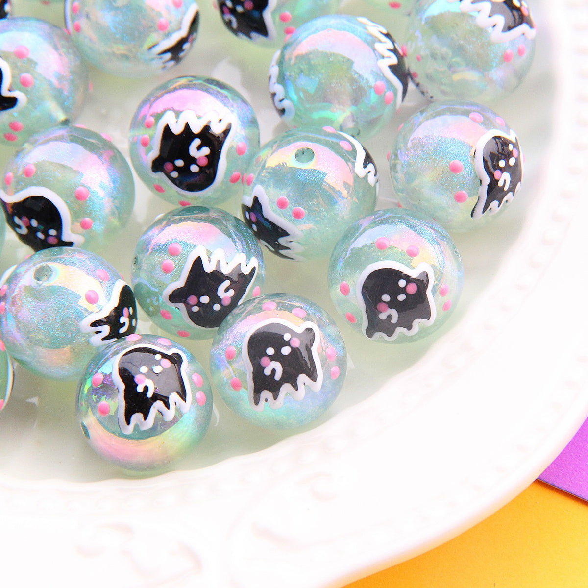 Hand-Painted Halloween Pumpkin Ghost Acrylic Beads 16mm 17