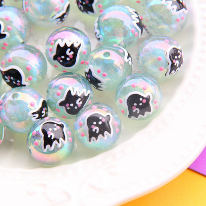 Hand-Painted Halloween Pumpkin Ghost Acrylic Beads 16mm 17