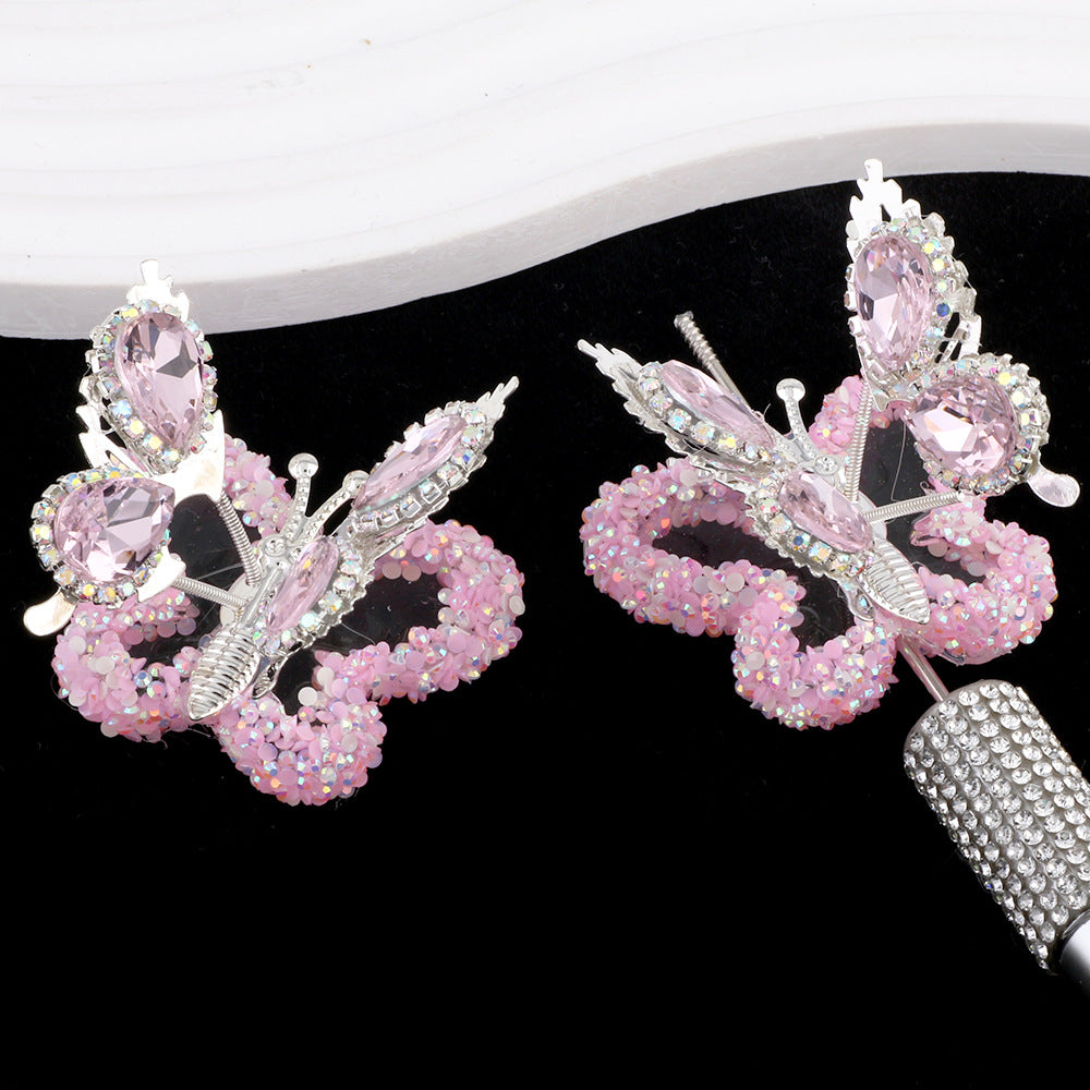 Fancy Butterfly Rhinestone Beads Alloy Spring Action Wings 5pcs 6