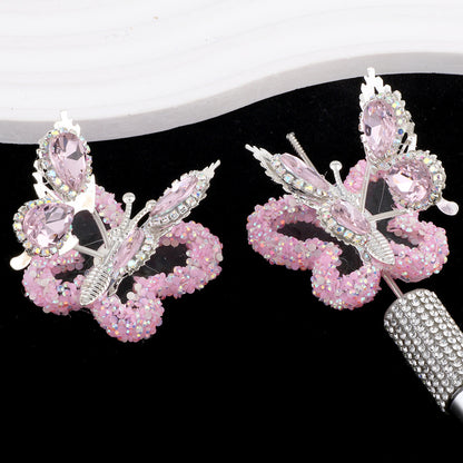 Fancy Butterfly Rhinestone Beads Alloy Spring Action Wings 5pcs 6