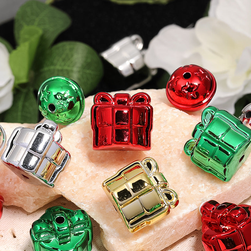 Plating Christmas Gift Box and Bell Acrylic Beads 18 21mm Mixed Colors 50pcs
