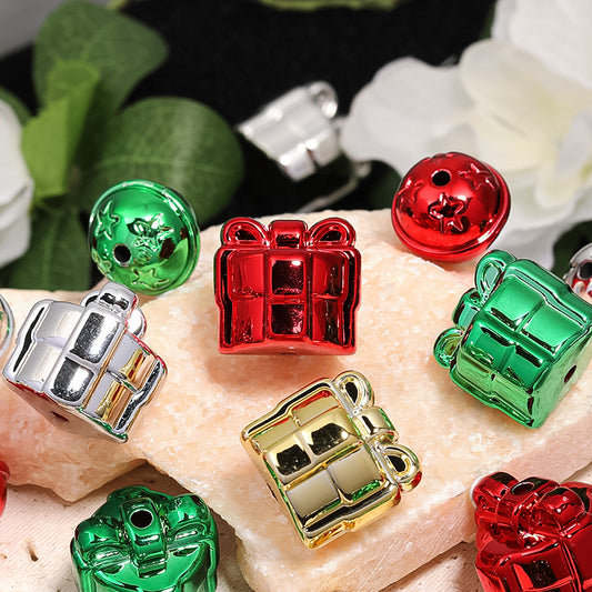 Plating Christmas Gift Box and Bell Acrylic Beads 18 21mm Mixed Colors 50pcs
