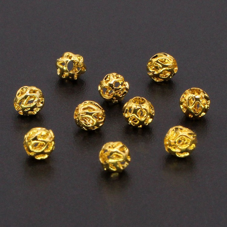 Brass Round Metal Beads 4-6mm Vintage Hollow Filigree 100pcs