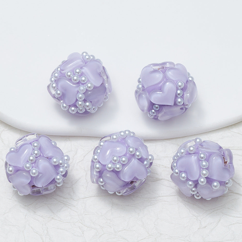 Embellished Bubblegum Beads 20mm Pearl Heart Cluster Assorted Colors 2pcs 5
