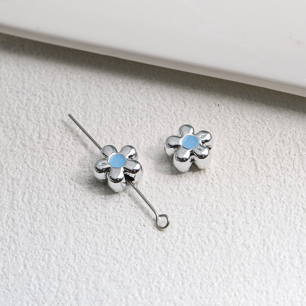 Silver Cherry Blossom Acrylic Beads 12mm Enamel 50pcs 13