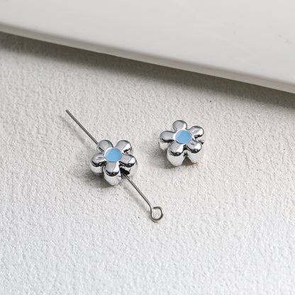 Silver Cherry Blossom Acrylic Beads 12mm Enamel 50pcs 13