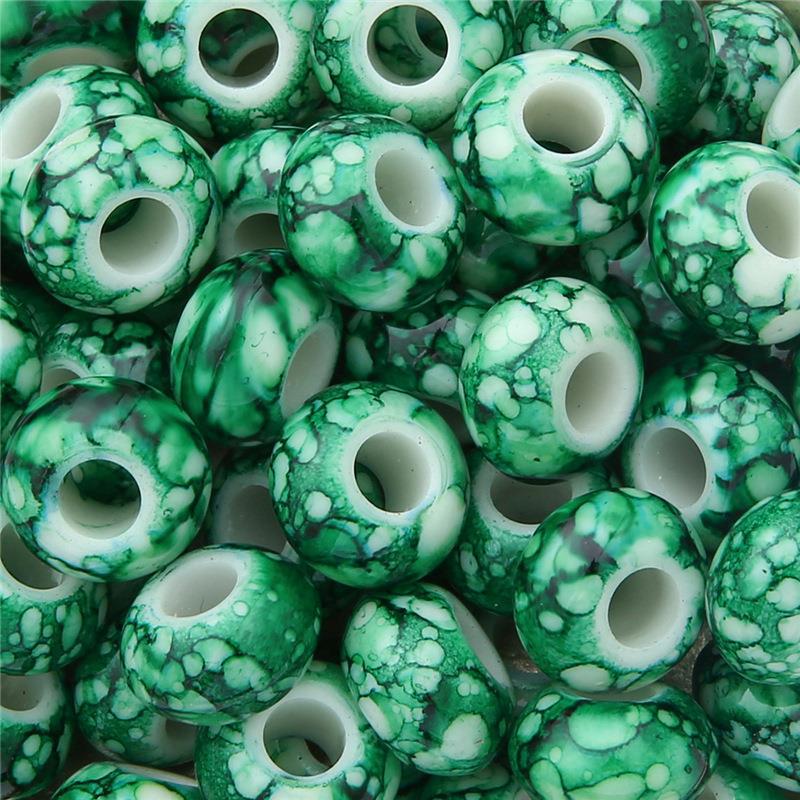 Flat Acrylic Beads 15mm Large Hole Printed Marbled 60pcs 10
