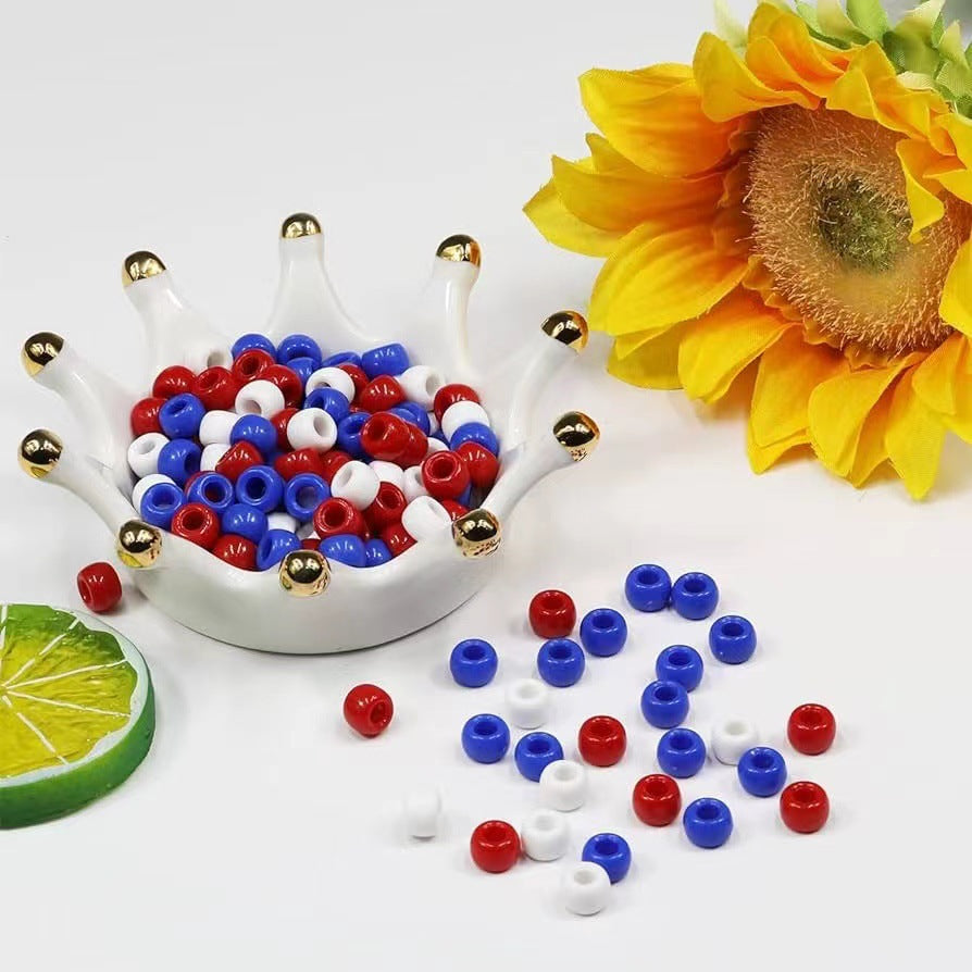 Independence Day Plastic Pony Beads 6mm Red Blue White 300pcs 3