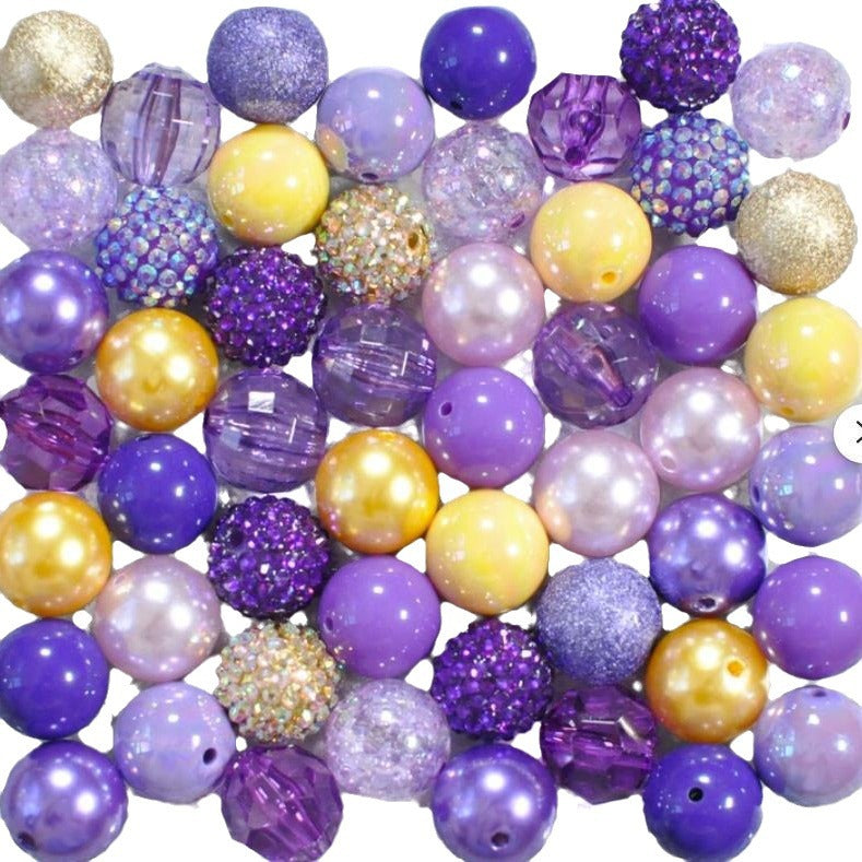 Bubblegum Beads 20mm Purple Gold Yellow Chunky Mix 50pcs 3