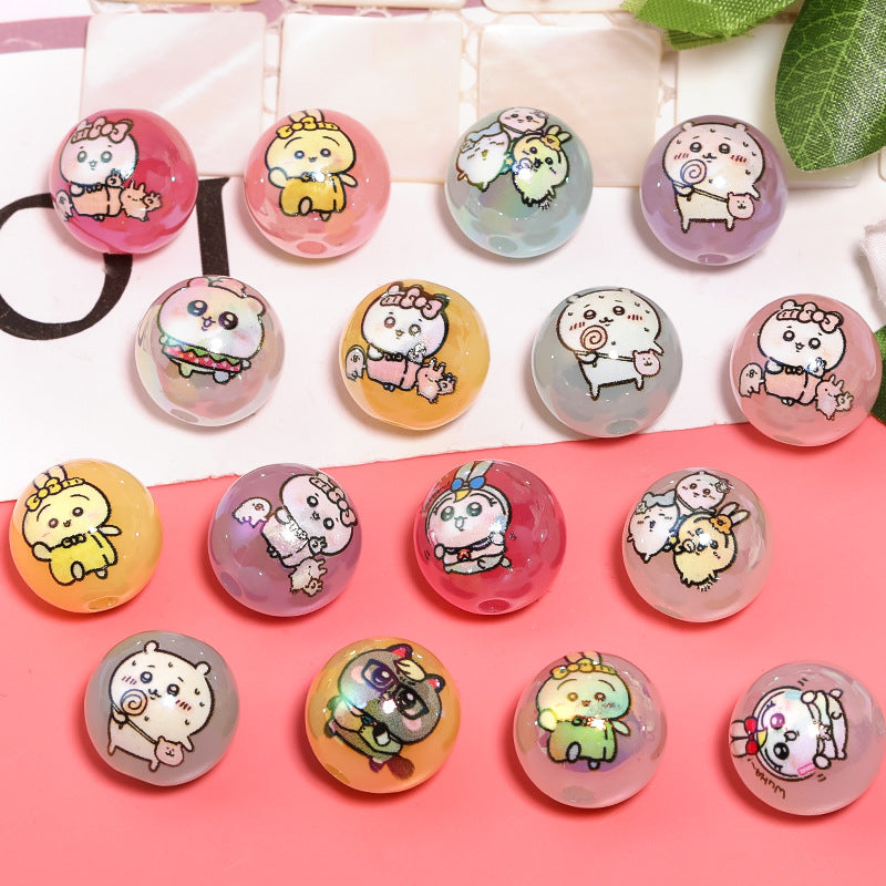 UV Plating Printed Acrylic Beads 16mm Chiikawa Cute Characters 50pcs 3