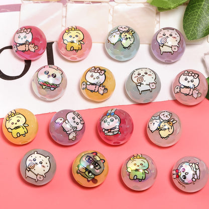 UV Plating Printed Acrylic Beads 16mm Chiikawa Cute Characters 50pcs 3