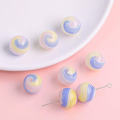 Hand Painted Hollow Polka Dotted Blown Glass Beads 14mm 4pcs 14