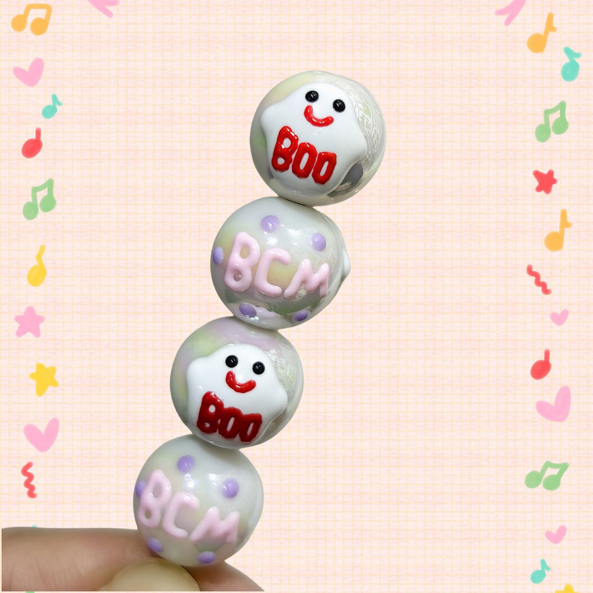 Hand Painted Starfish Acrylic Beads 16mm Christmas Cap Series 5pcs 12