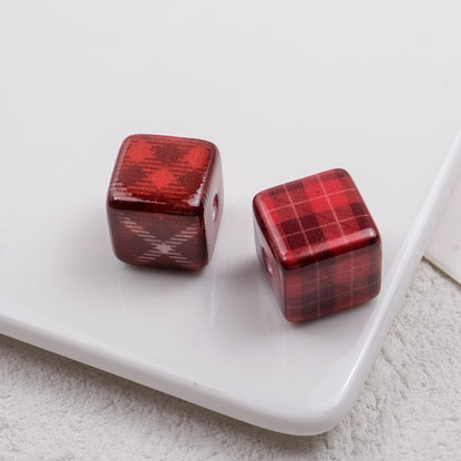 Baking Painted Square Acrylic Beads 14mm Plaid Colorful 50pcs 5
