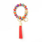 Silicone Bead Bracelet Wrist Keychain Marbled Beech Wood Tassel 8