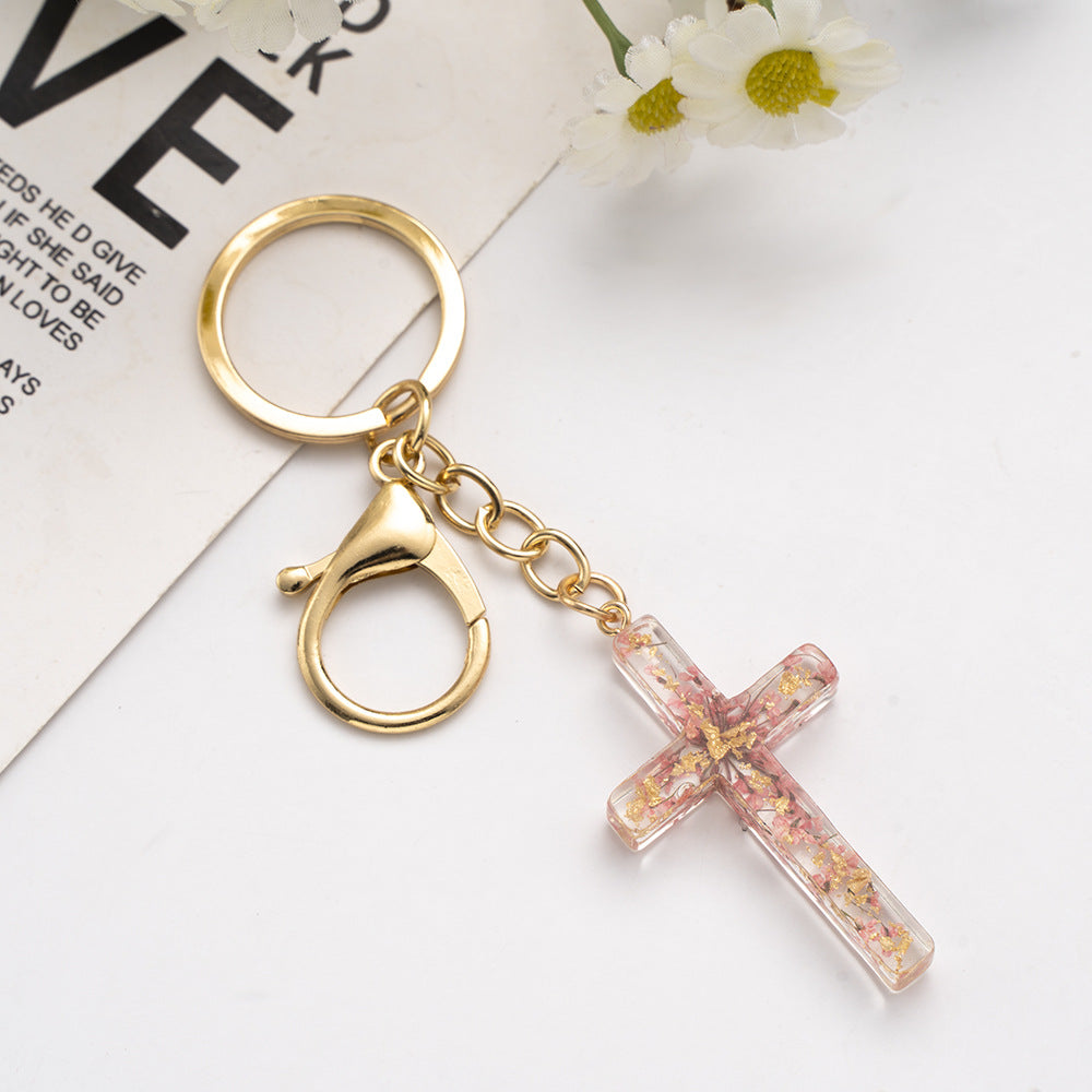 Handmade Acrylic Flower Cross Keychain Creative Pastel Colors 12
