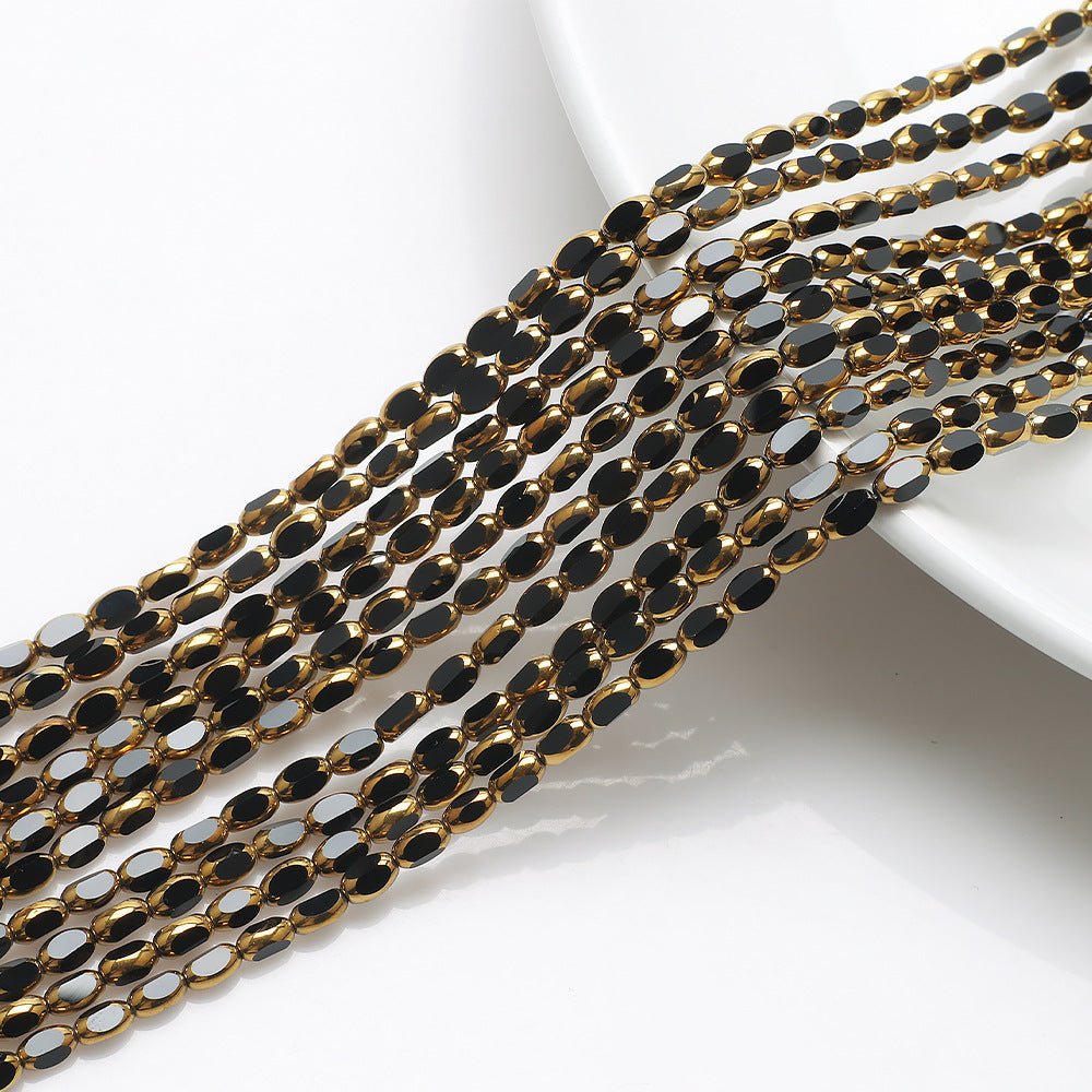 Electroplated Frosted Glass Beads 4mm x 6mm Metallic Edged 96pcs 7