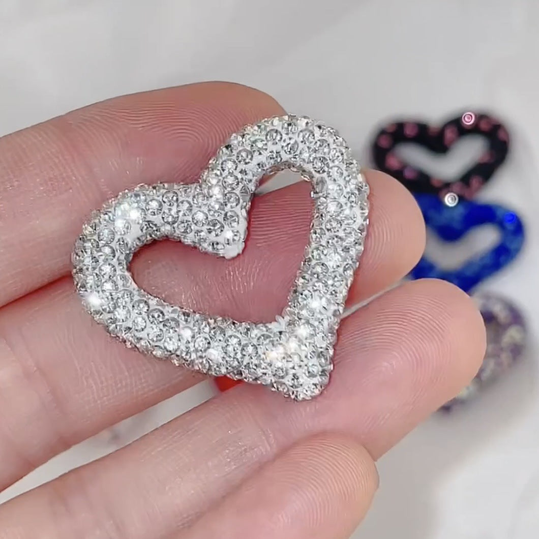 Shimmer Hollow Heart Frame Polymer Clay Rhinestone Beads 32mm 6pcs 4