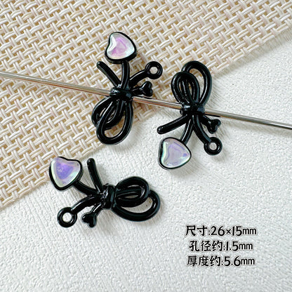 Dotted Bow Metal Beads 20mm Rhinestone Embedded Bow Metal Beads 26mm Painted 10pcs 23
