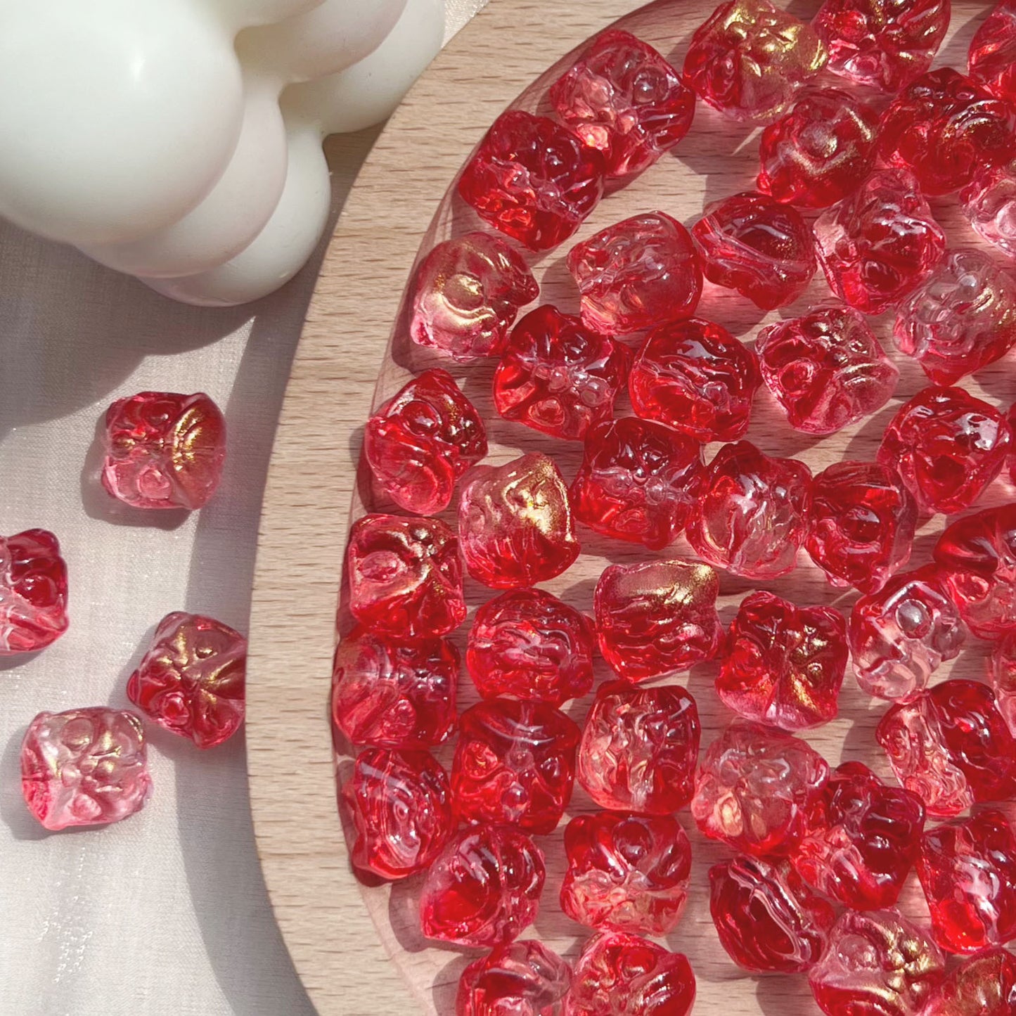 Vintage Lion-Like Glass Beads 12mm Pastel Etched Design 30pcs 12