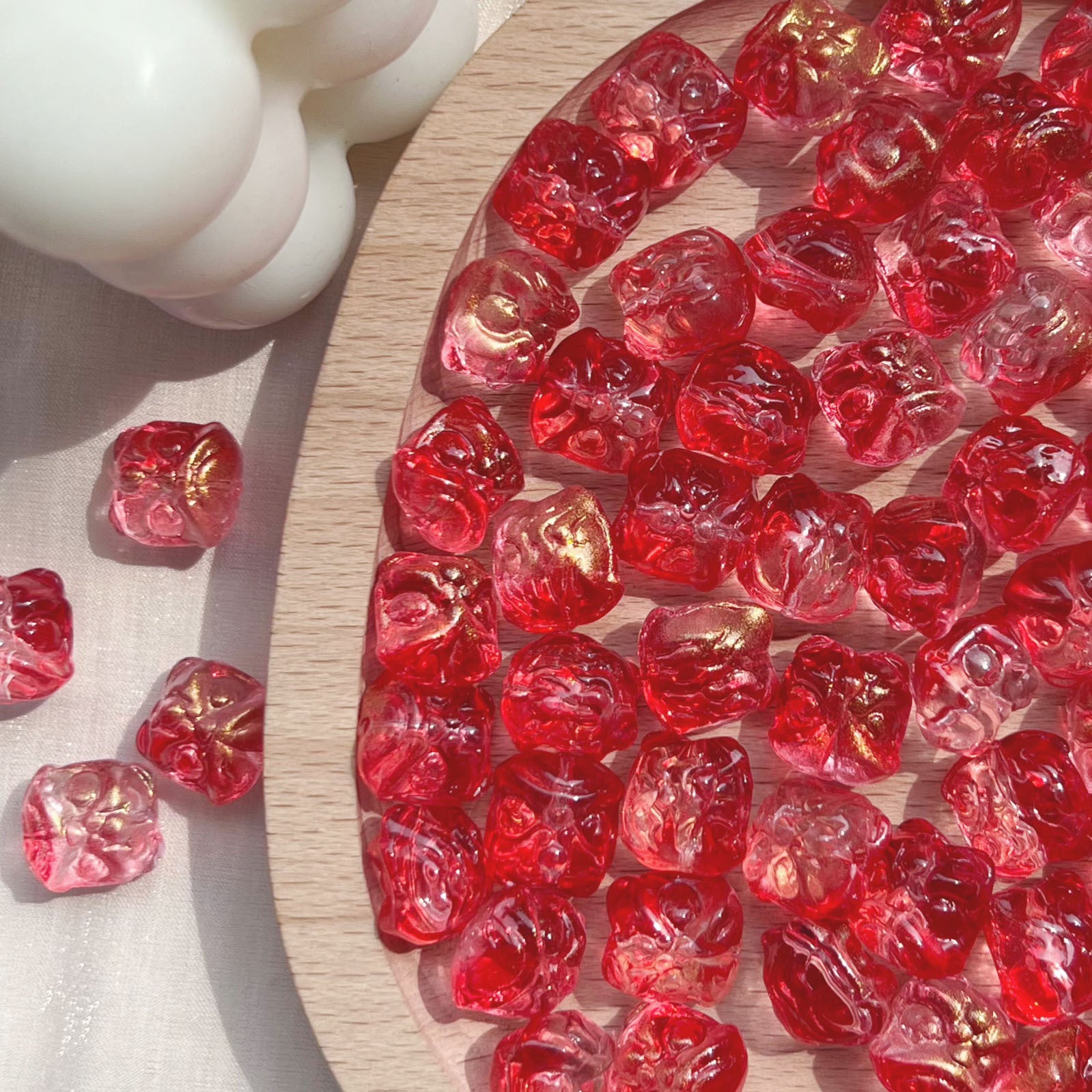 Vintage Lion-Like Glass Beads 12mm Pastel Etched Design 30pcs 12