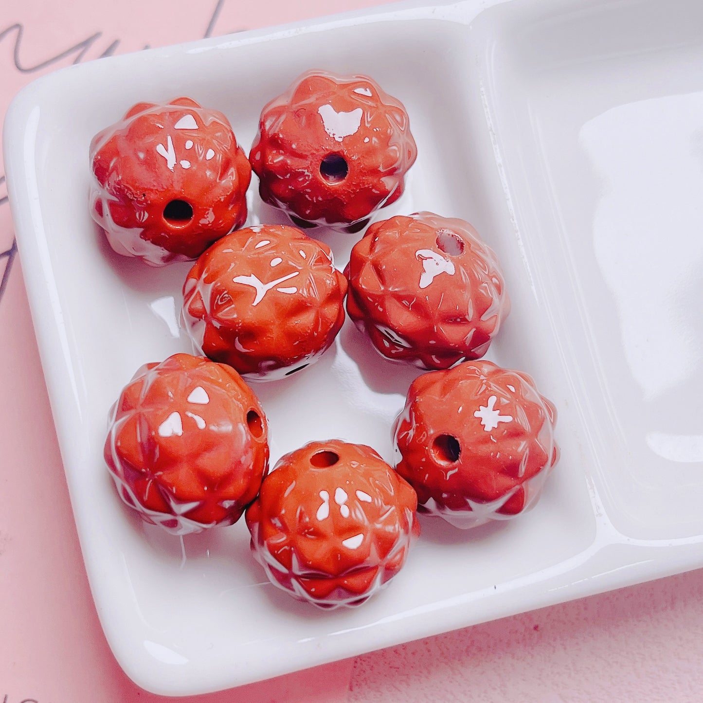 Painted Round Acrylic Beads 17mm Glossy Pineapple Texture 20pcs 14